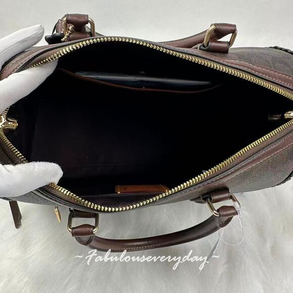 Coach Rowan Large Satchel Bag In Signature With Fringe Walnut/Maple CCE36 NWT - Picture 9 of 10